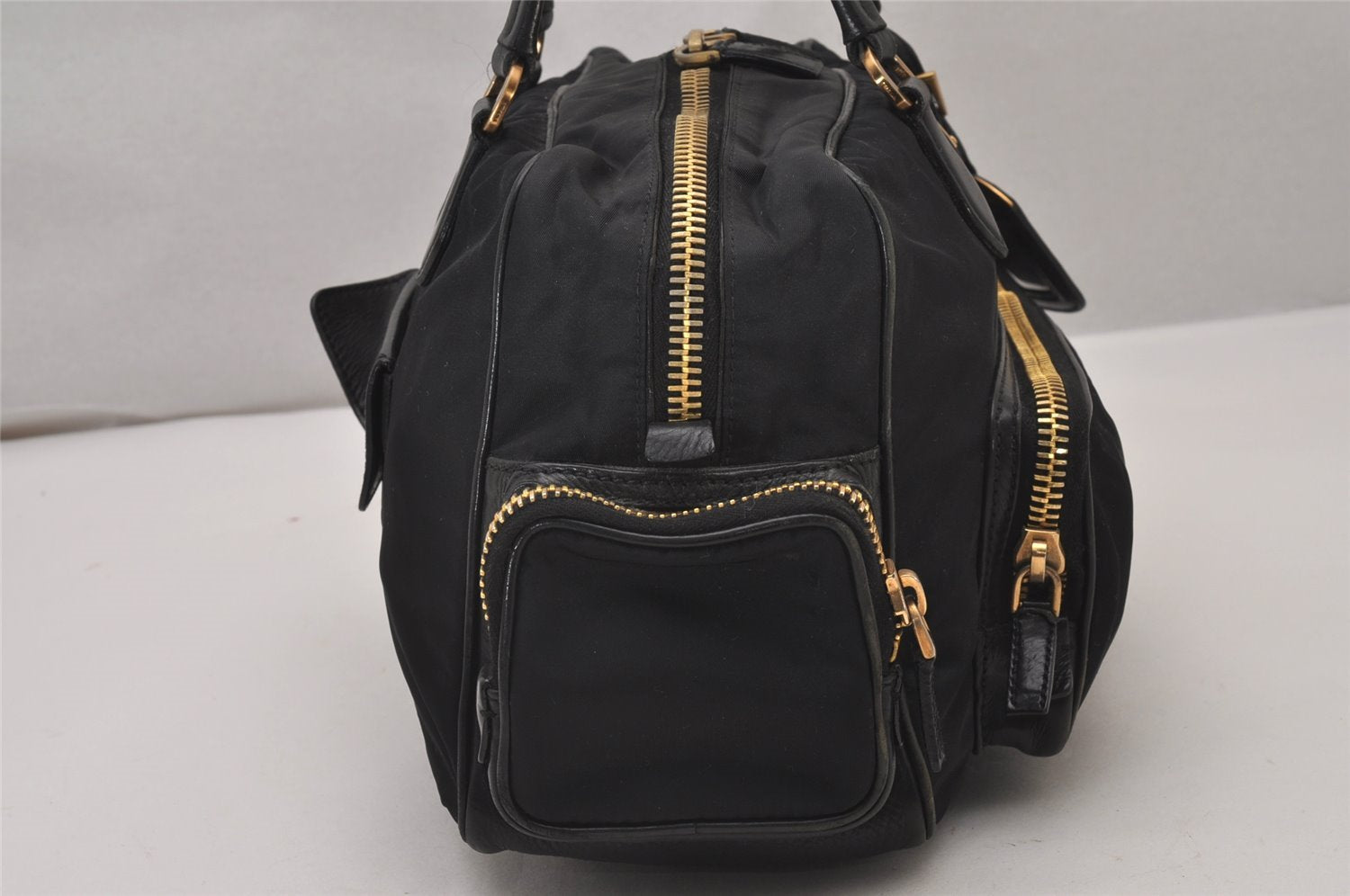 Authentic PRADA Nylon Tessuto Leather Shoulder Hand Bag Purse Black 9644I