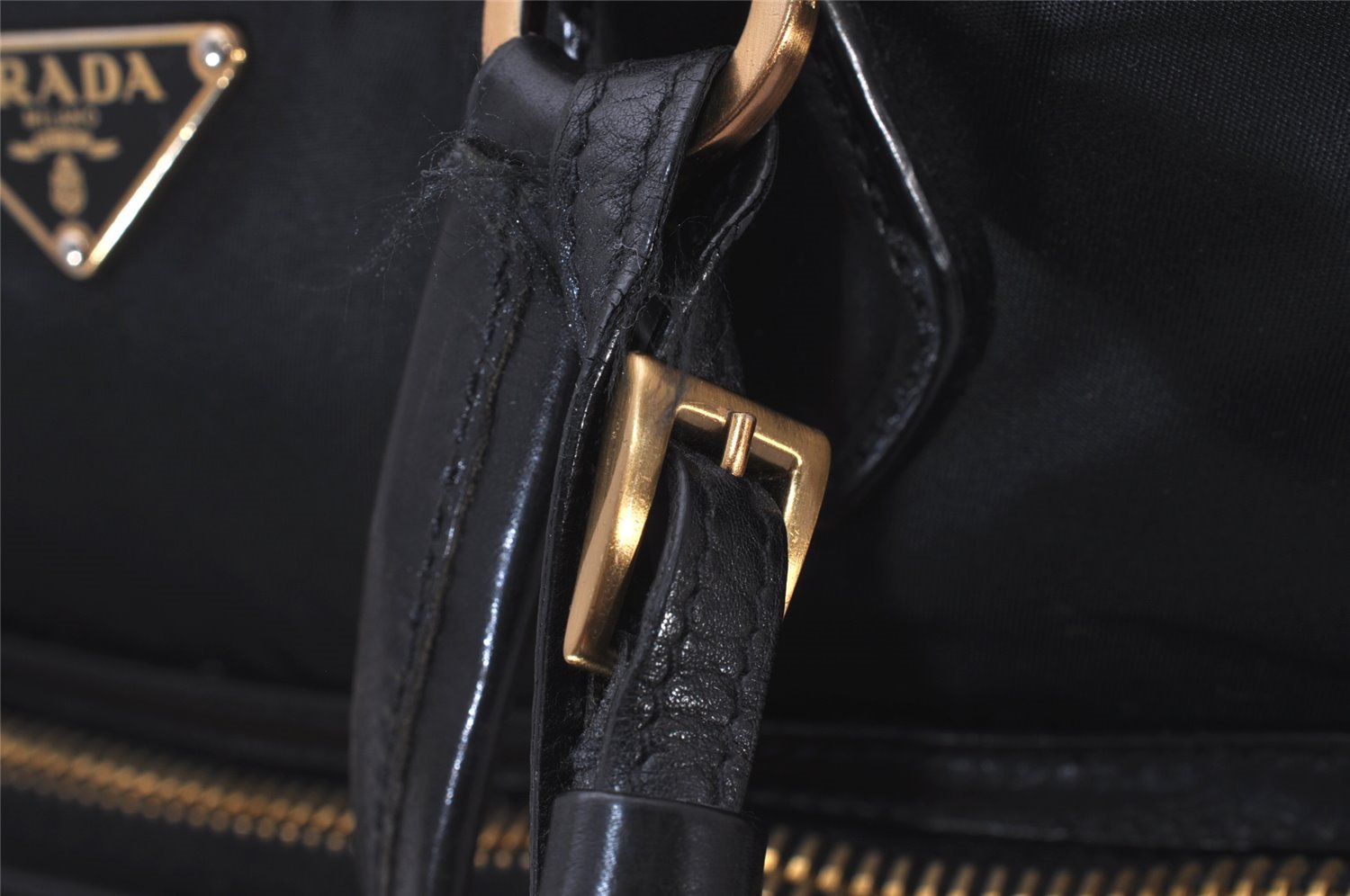 Authentic PRADA Nylon Tessuto Leather Shoulder Hand Bag Purse Black 9644I