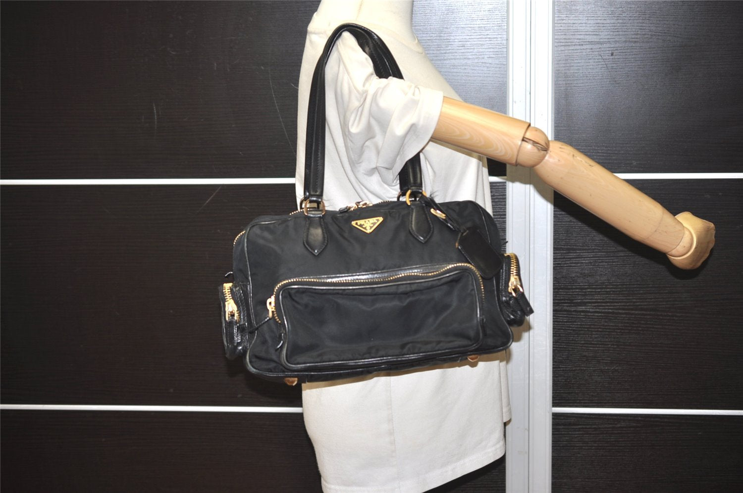 Authentic PRADA Nylon Tessuto Leather Shoulder Hand Bag Purse Black 9644I