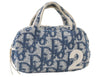 Authentic Christian Dior Trotter No.2 Hand Bag Purse Pile Blue White 9646I