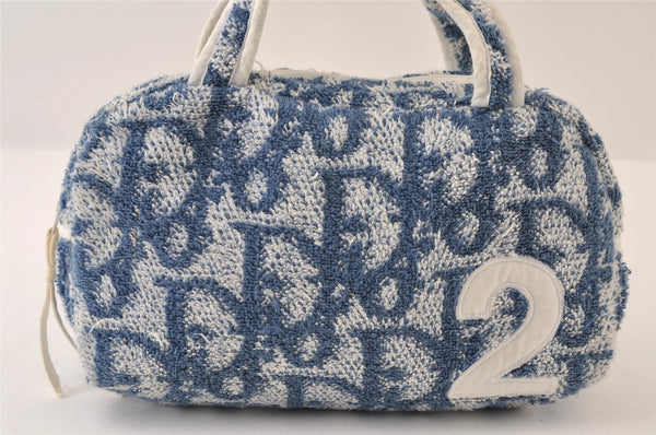 Authentic Christian Dior Trotter No.2 Hand Bag Purse Pile Blue White 9646I