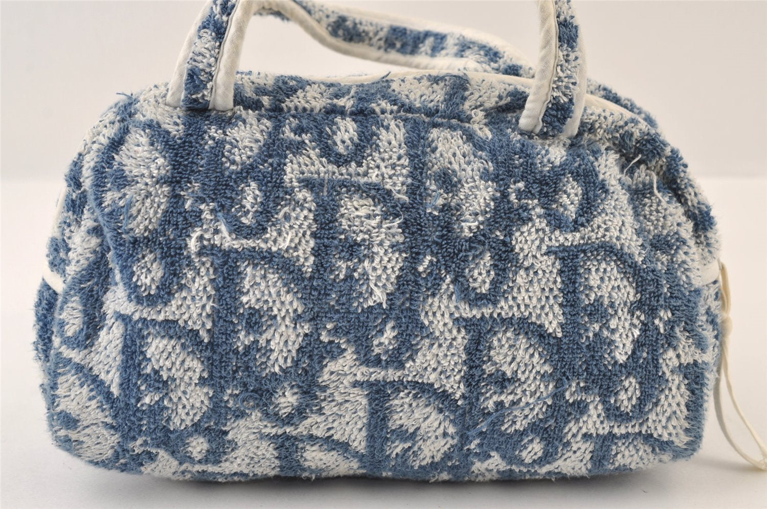 Authentic Christian Dior Trotter No.2 Hand Bag Purse Pile Blue White 9646I