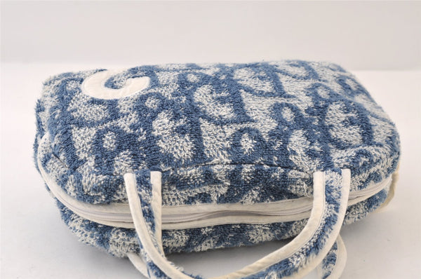 Authentic Christian Dior Trotter No.2 Hand Bag Purse Pile Blue White 9646I