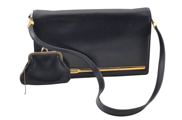 Authentic Christian Dior Vintage Shoulder Bag Purse Leather Black CD 9649I