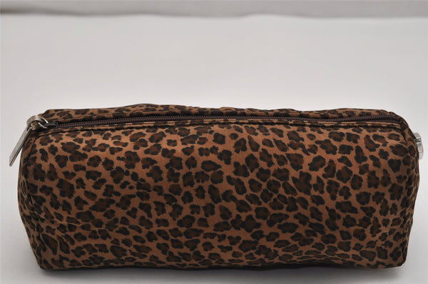Authentic BOTTEGA VENETA Leopard Pattern Nylon Cosmetic Pouch Purse Brown 9649J