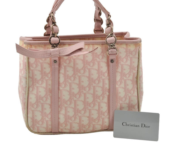 Authentic Christian Dior Trotter Romantic Hand Bag Purse PVC Leather Pink 9650I
