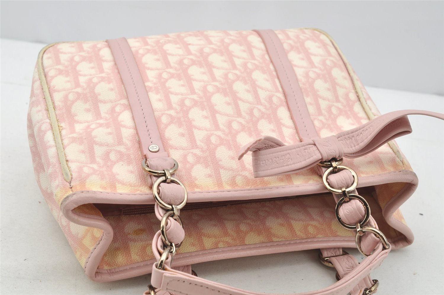 Authentic Christian Dior Trotter Romantic Hand Bag Purse PVC Leather Pink 9650I