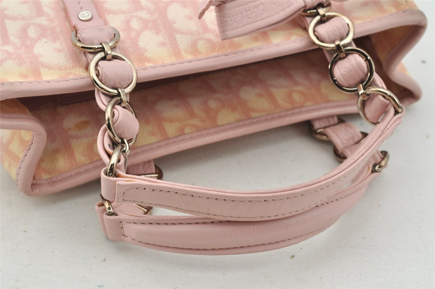 Authentic Christian Dior Trotter Romantic Hand Bag Purse PVC Leather Pink 9650I