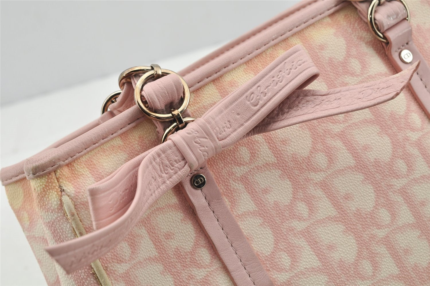 Authentic Christian Dior Trotter Romantic Hand Bag Purse PVC Leather Pink 9650I