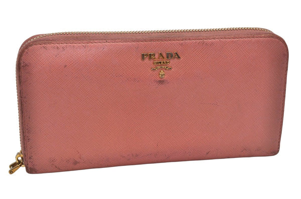 Authentic PRADA Vintage Saffiano Leather Zip Long Wallet Purse Pink 9651J