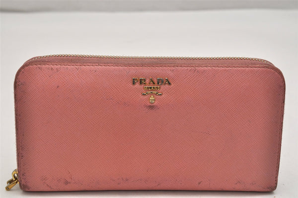 Authentic PRADA Vintage Saffiano Leather Zip Long Wallet Purse Pink 9651J