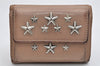 Authentic JIMMY CHOO Vintage Star Studs Leather Trifold Wallet Purse Beige 9652J