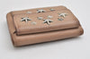 Authentic JIMMY CHOO Vintage Star Studs Leather Trifold Wallet Purse Beige 9652J