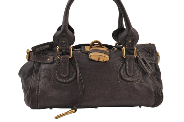 Authentic Chloe Vintage Paddington Leather Shoulder Hand Bag Brown 9653I