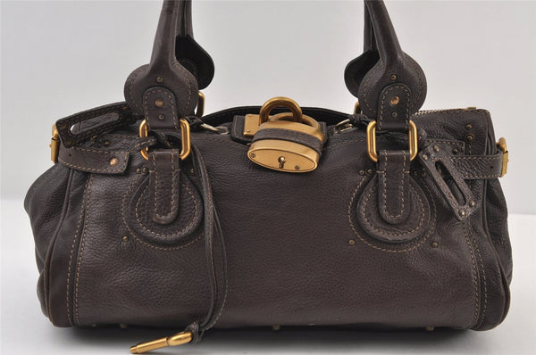 Authentic Chloe Vintage Paddington Leather Shoulder Hand Bag Brown 9653I