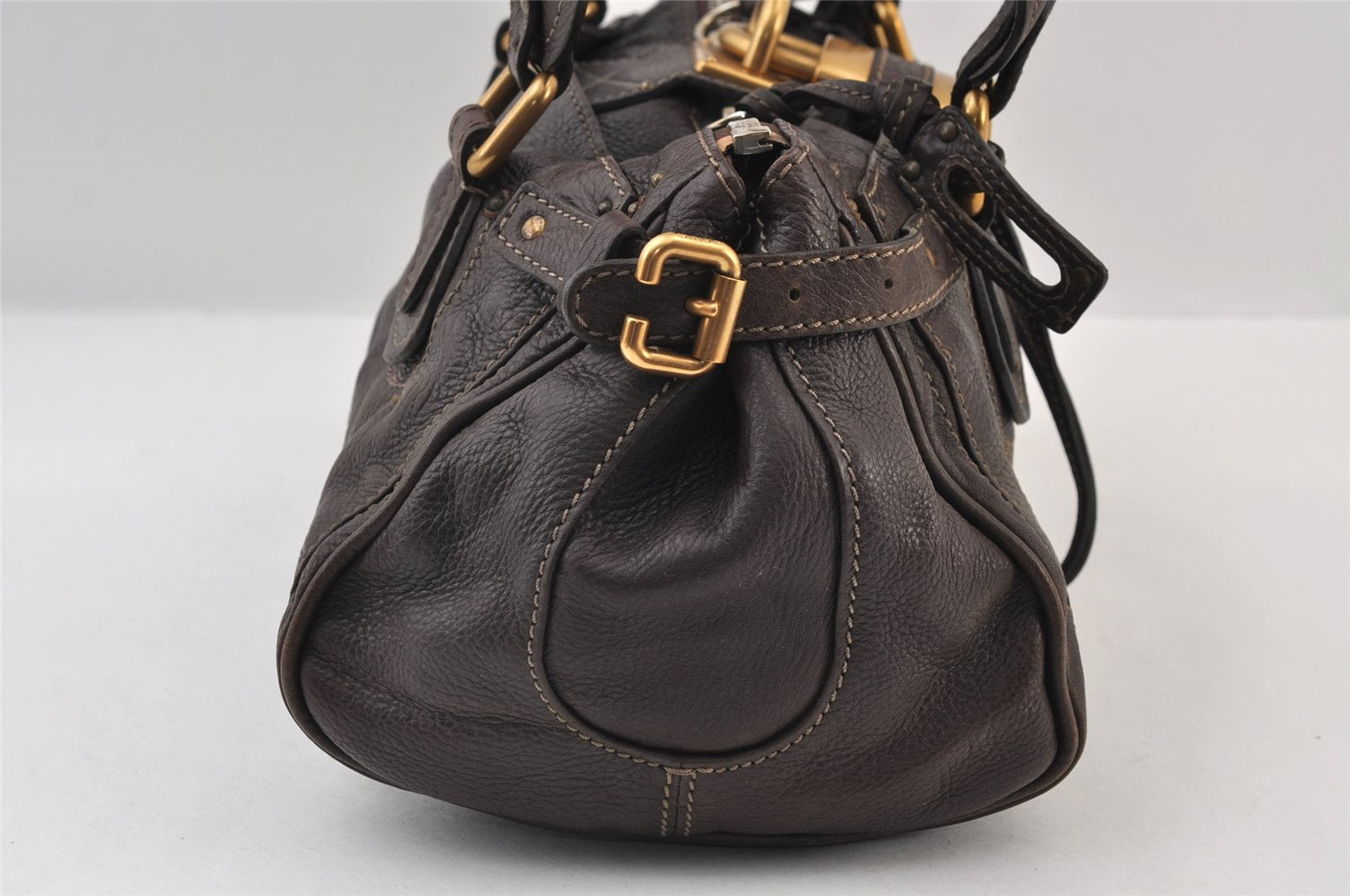 Authentic Chloe Vintage Paddington Leather Shoulder Hand Bag Brown 9653I