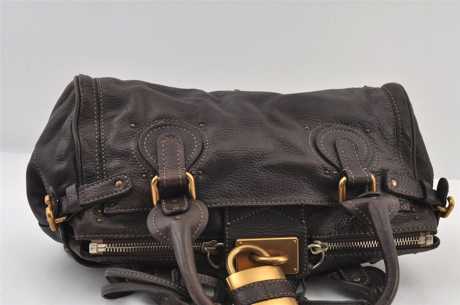 Authentic Chloe Vintage Paddington Leather Shoulder Hand Bag Brown 9653I