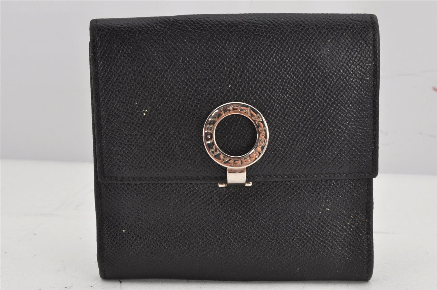 Authentic BVLGARI BVLGARI BVLGARI Leather Bifold Wallet Purse Black 9653J