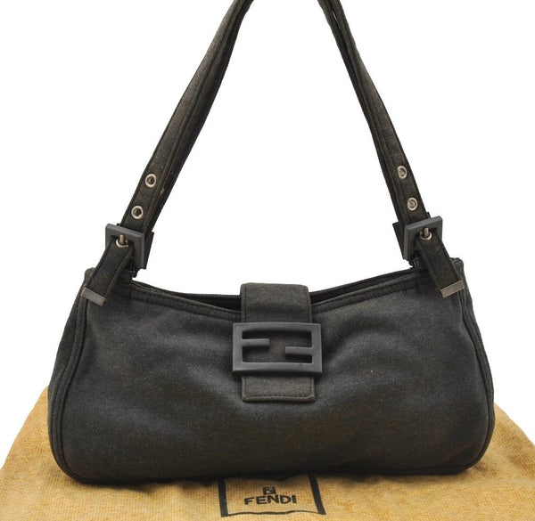 Authentic FENDI Vintage Shoulder Hand Bag Purse Jersey Leather Gray 9654I