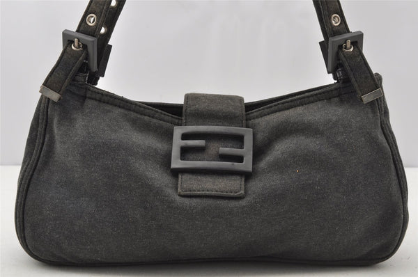 Authentic FENDI Vintage Shoulder Hand Bag Purse Jersey Leather Gray 9654I