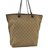 Authentic GUCCI Sherry Line Tote Bag GG Canvas Leather 31243 Beige 9658I