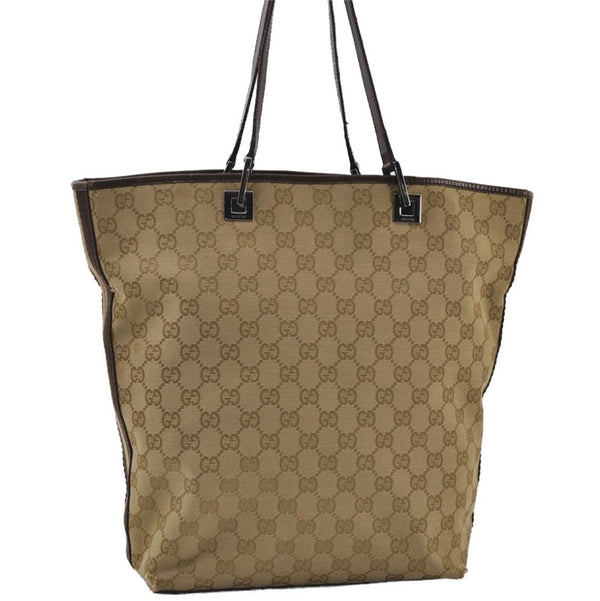 Authentic GUCCI Sherry Line Tote Bag GG Canvas Leather 31243 Beige 9658I