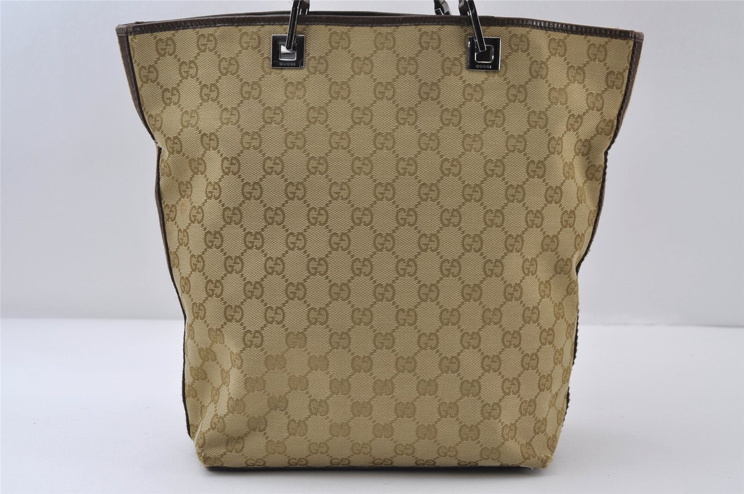 Authentic GUCCI Sherry Line Tote Bag GG Canvas Leather 31243 Beige 9658I