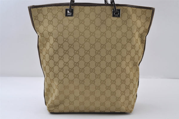 Authentic GUCCI Sherry Line Tote Bag GG Canvas Leather 31243 Beige 9658I