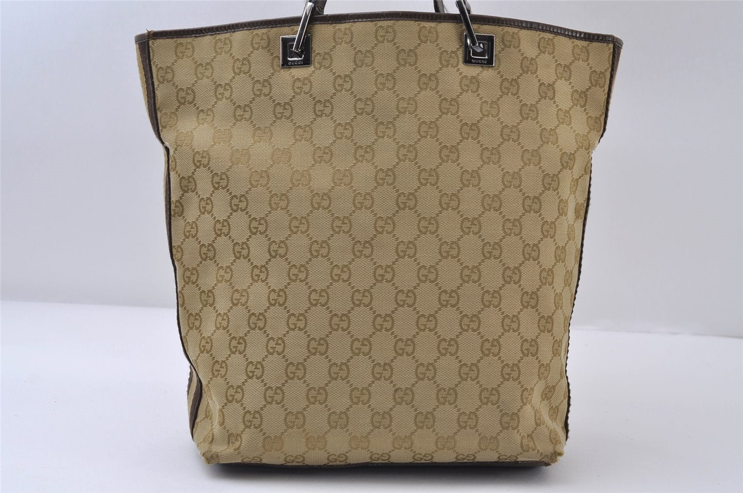 Authentic GUCCI Sherry Line Tote Bag GG Canvas Leather 31243 Beige 9658I