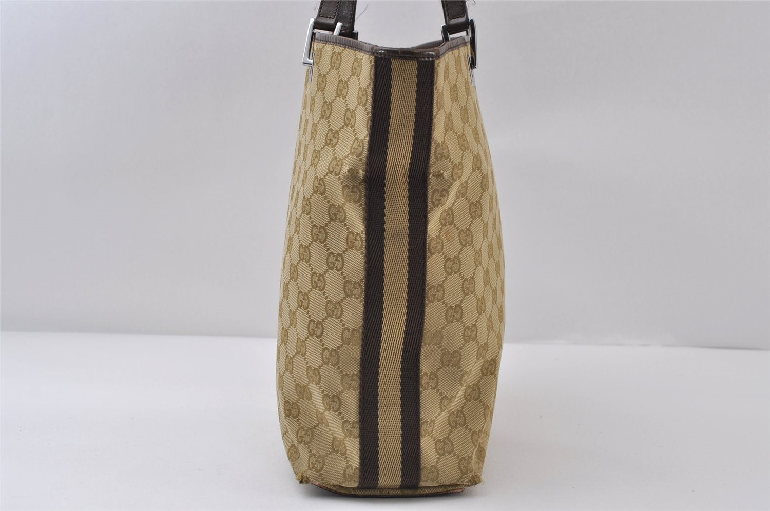 Authentic GUCCI Sherry Line Tote Bag GG Canvas Leather 31243 Beige 9658I