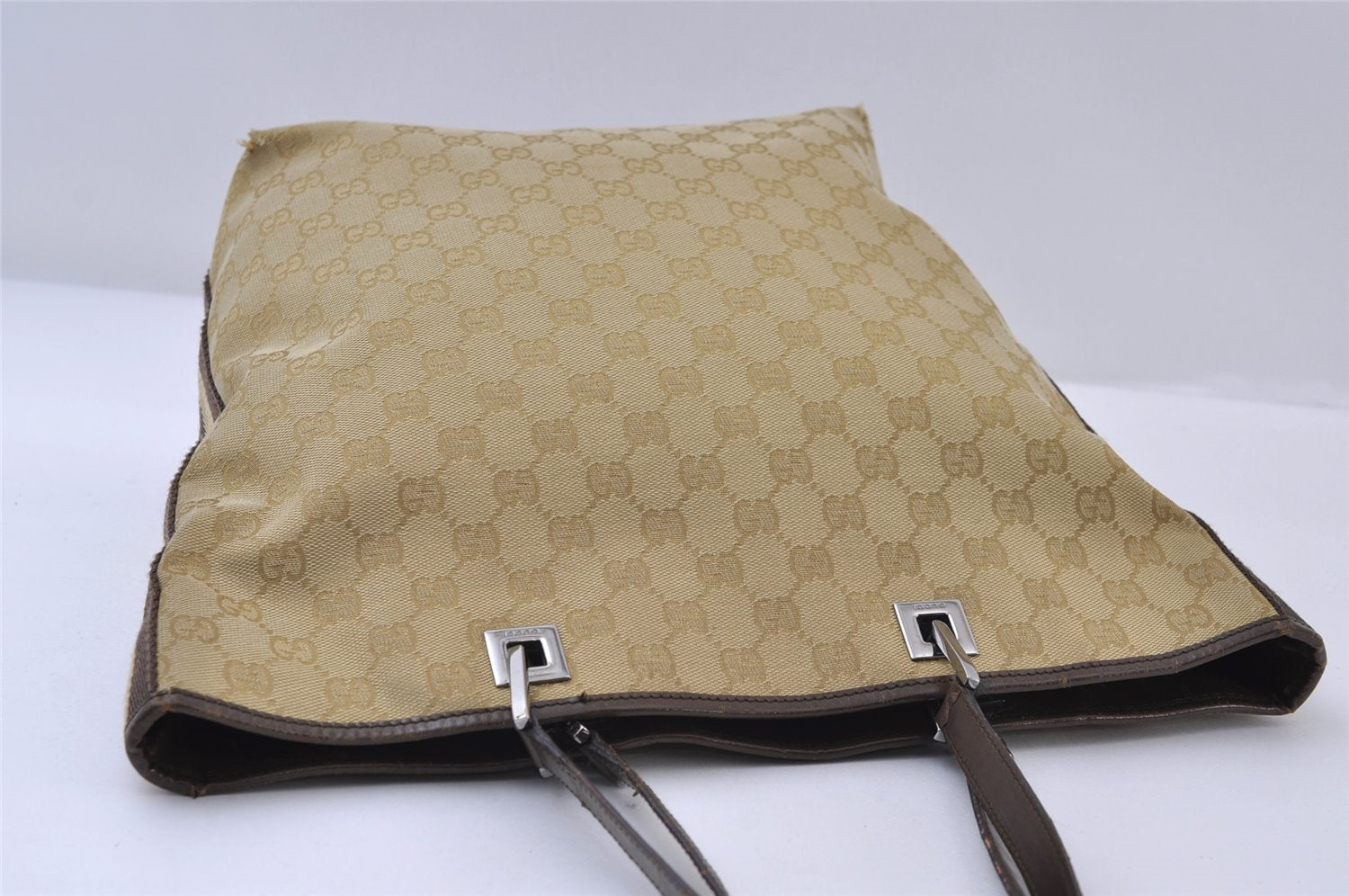 Authentic GUCCI Sherry Line Tote Bag GG Canvas Leather 31243 Beige 9658I