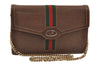Authentic GUCCI Web Sherry Line Chain Shoulder Cross Bag Leather Brown 9659I