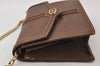 Authentic GUCCI Web Sherry Line Chain Shoulder Cross Bag Leather Brown 9659I