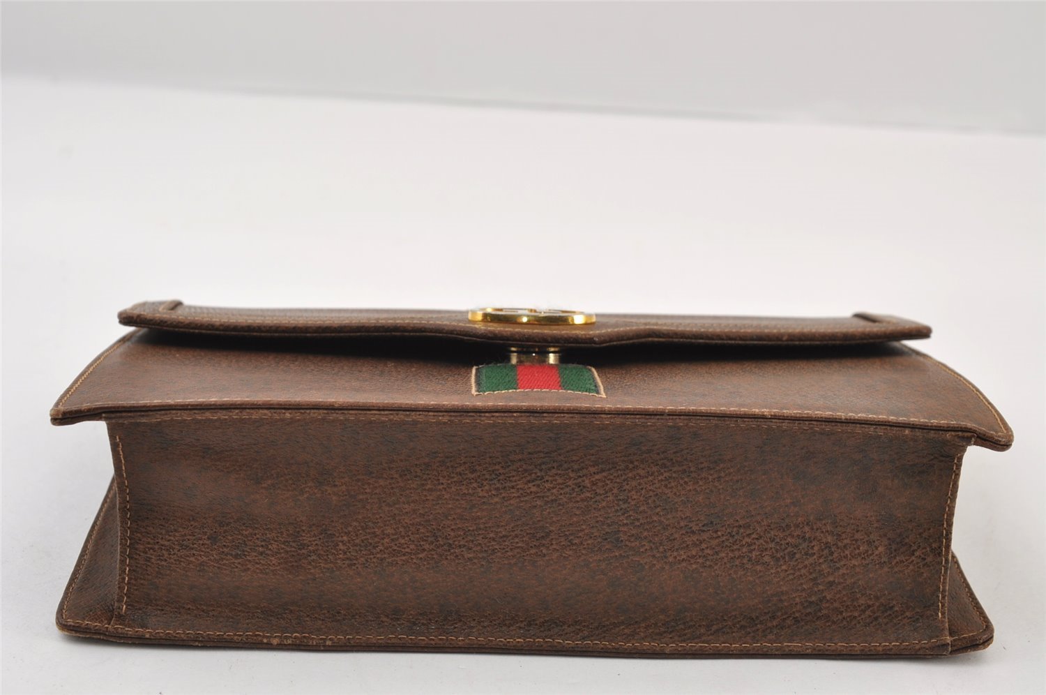 Authentic GUCCI Web Sherry Line Chain Shoulder Cross Bag Leather Brown 9659I