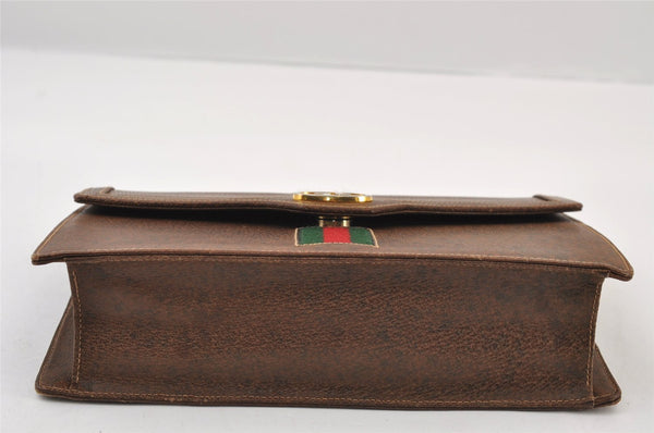 Authentic GUCCI Web Sherry Line Chain Shoulder Cross Bag Leather Brown 9659I