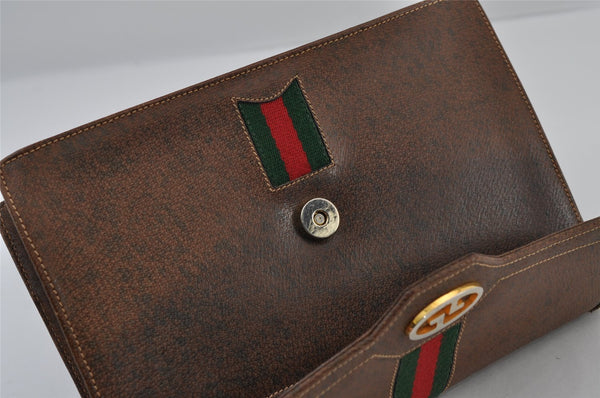 Authentic GUCCI Web Sherry Line Chain Shoulder Cross Bag Leather Brown 9659I