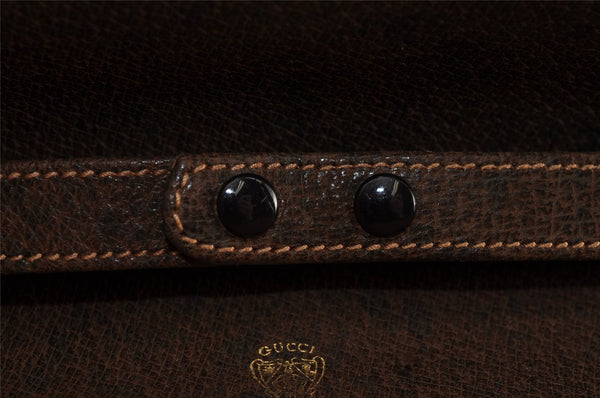 Authentic GUCCI Web Sherry Line Chain Shoulder Cross Bag Leather Brown 9659I