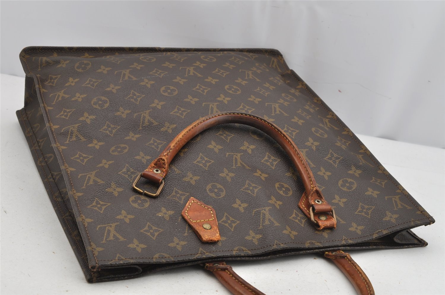 Authentic Louis Vuitton Monogram Sac Plat Hand Tote Bag Old Model LV Junk 9659J