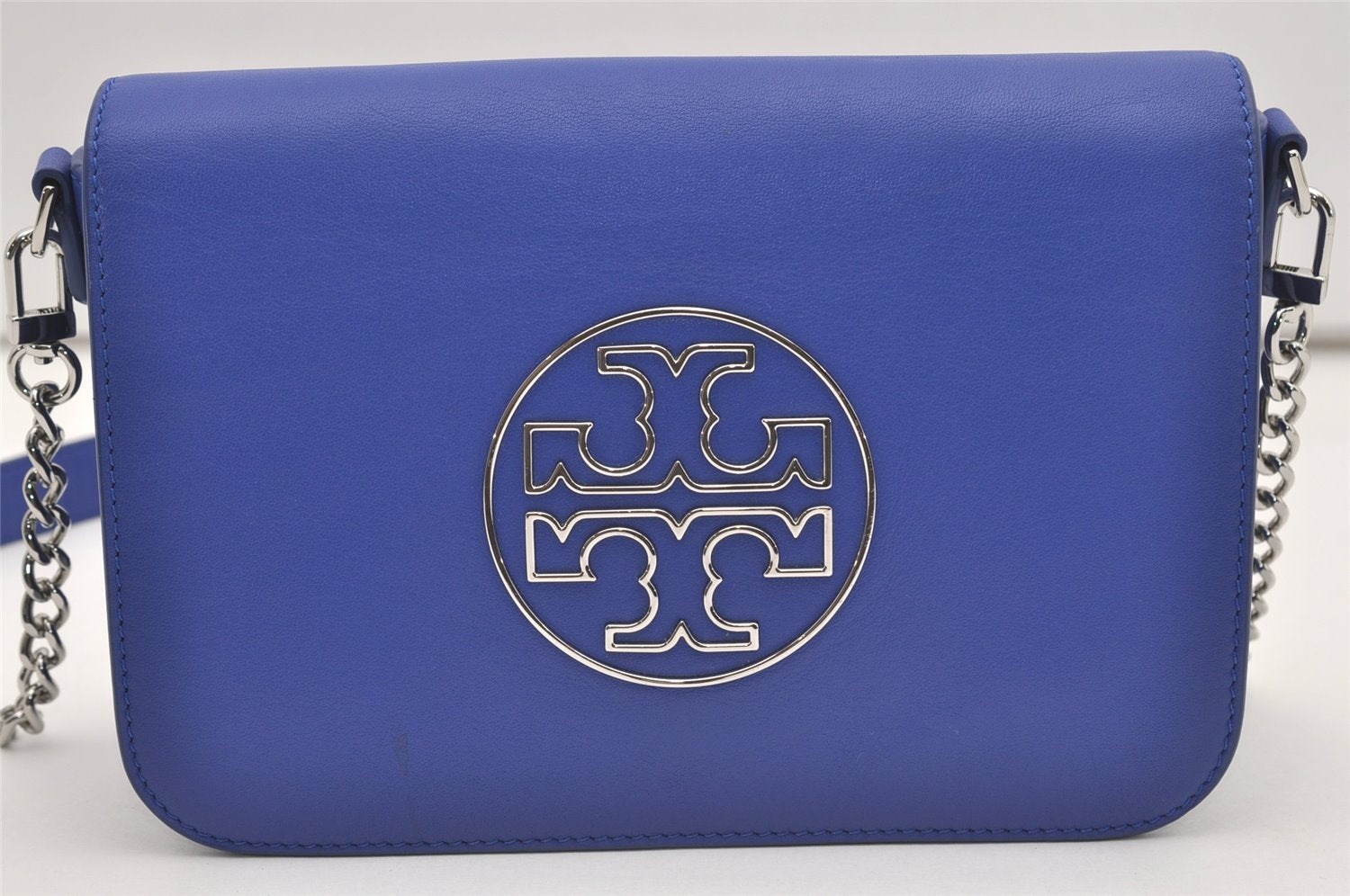 Authentic TORY BURCH Isabella Chain Shoulder Clutch Bag Purse Leather Blue 9660I