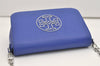 Authentic TORY BURCH Isabella Chain Shoulder Clutch Bag Purse Leather Blue 9660I