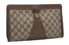 Authentic GUCCI Web Sherry Line Clutch Hand Bag Purse GG PVC Leather Brown 9661I