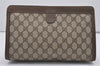 Authentic GUCCI Web Sherry Line Clutch Hand Bag Purse GG PVC Leather Brown 9661I