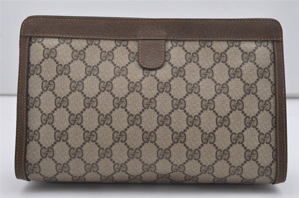 Authentic GUCCI Web Sherry Line Clutch Hand Bag Purse GG PVC Leather Brown 9661I