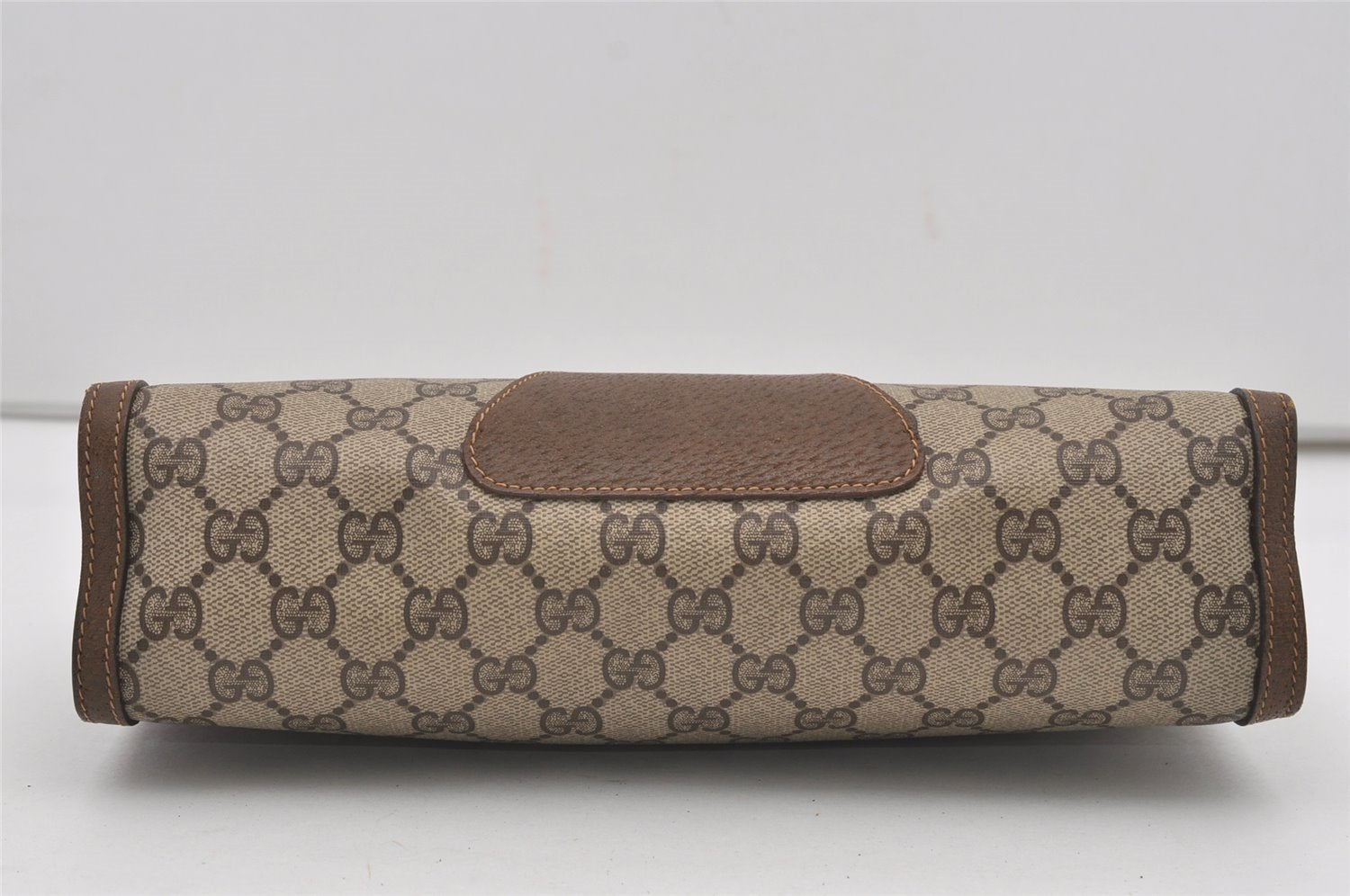 Authentic GUCCI Web Sherry Line Clutch Hand Bag Purse GG PVC Leather Brown 9661I
