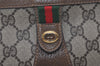 Authentic GUCCI Web Sherry Line Clutch Hand Bag Purse GG PVC Leather Brown 9661I
