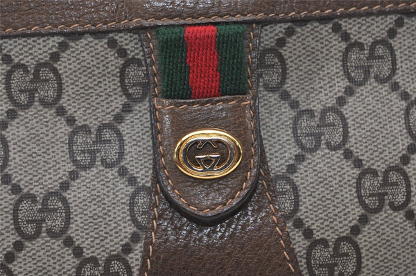 Authentic GUCCI Web Sherry Line Clutch Hand Bag Purse GG PVC Leather Brown 9661I