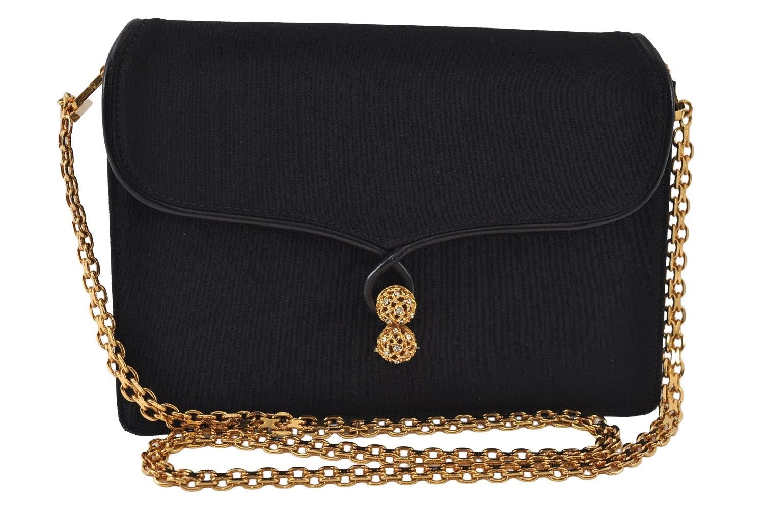 Authentic GUCCI Chain Shoulder Cross Bag Purse Cotton Leather Black 9662I
