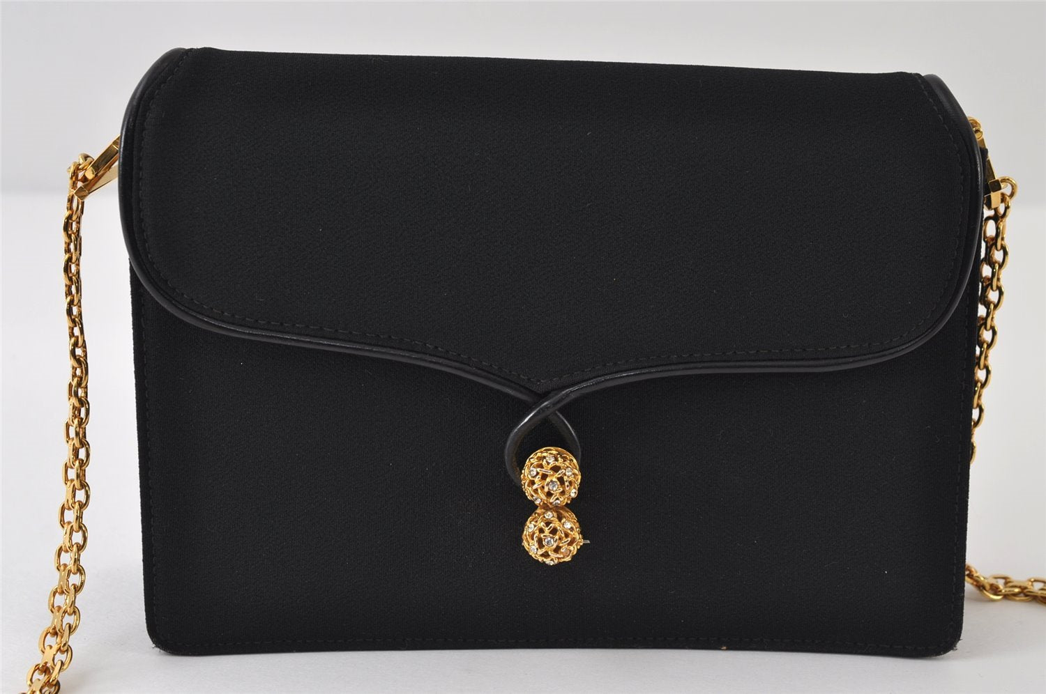 Authentic GUCCI Chain Shoulder Cross Bag Purse Cotton Leather Black 9662I