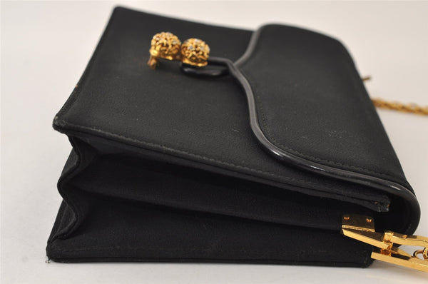 Authentic GUCCI Chain Shoulder Cross Bag Purse Cotton Leather Black 9662I