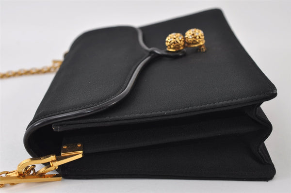 Authentic GUCCI Chain Shoulder Cross Bag Purse Cotton Leather Black 9662I